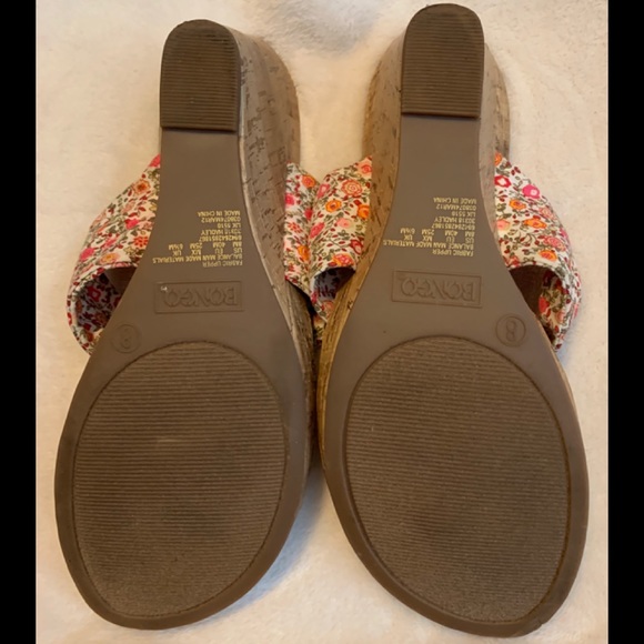 Bongo Cork Wedge Sandals Size 8 Fabric Uppers - Picture 4 of 5